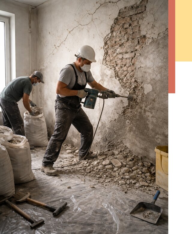 Демонтаж штукатурки со стен в Тихорецке от 7421 руб/м² — быстро и недорого | ОТДЕЛОЧНИК-Тхр