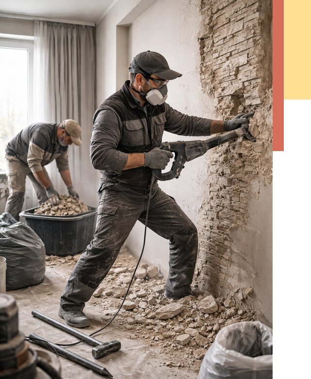 Демонтаж декоративного камня в Тихорецке от 1495 руб/м² — быстро и недорого | ОТДЕЛОЧНИК-Тхр