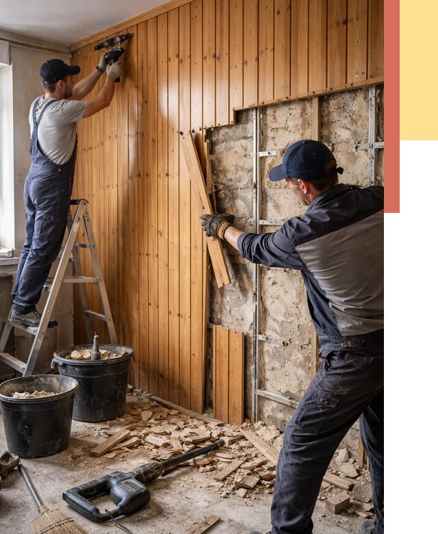 Демонтаж вагонки со стен в Тихорецке от 1495 руб. — снятие, удаление, срочно | ОТДЕЛОЧНИК-Тхр