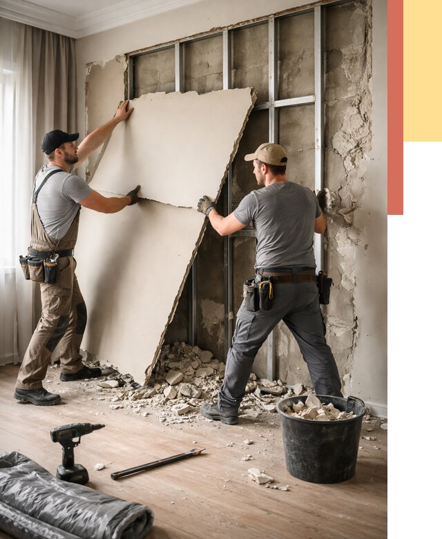 Демонтаж гипсокартона со стен в Тихорецке от 361 руб. — услуги демонтажа | ОТДЕЛОЧНИК-Тхр