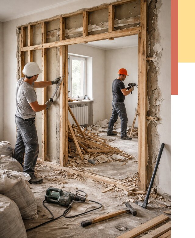 Демонтаж деревянных перегородок в Тихорецке от 3298 руб. — быстро и недорого | ОТДЕЛОЧНИК-Тхр