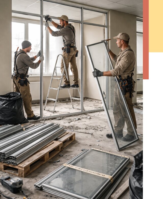 Демонтаж алюминиевых перегородок в Тихорецке от 4329 руб. — быстро и недорого | ОТДЕЛОЧНИК-Тхр