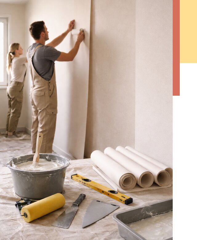 Поклейка бумажных обоев в Тихорецке от 5669 руб./м2 — быстро и недорого | ОТДЕЛОЧНИК-Тхр