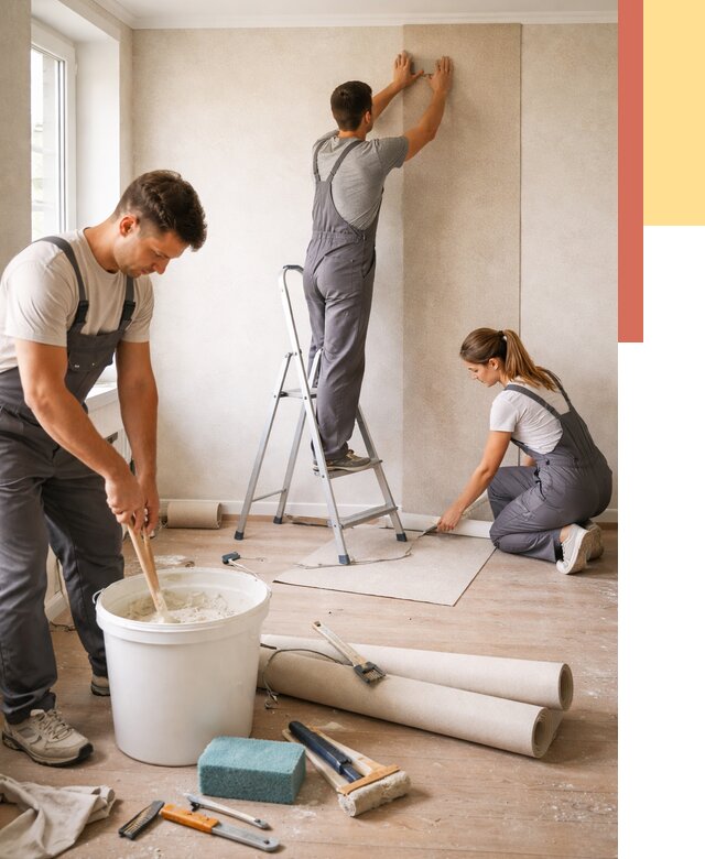 Оклейка стен обоями в Тихорецке от 3607 руб/м2 — быстро и недорого | ОТДЕЛОЧНИК-Тхр