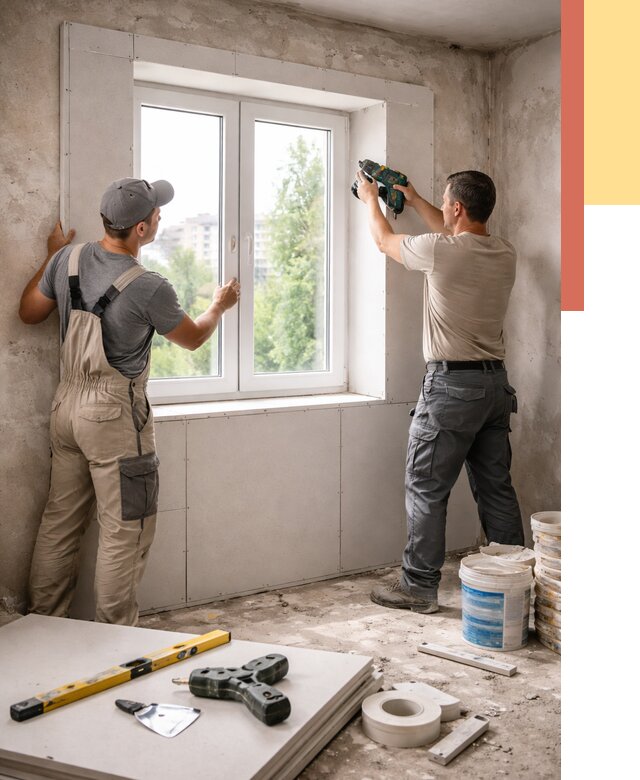 Монтаж откосов из гипсокартона в Тихорецке от 4638 руб. под ключ | ОТДЕЛОЧНИК-Тхр