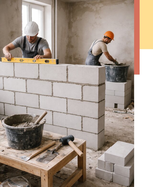 Кладка перегородок из газобетона в Тихорецке от 3298 руб. под ключ | ОТДЕЛОЧНИК-Тхр