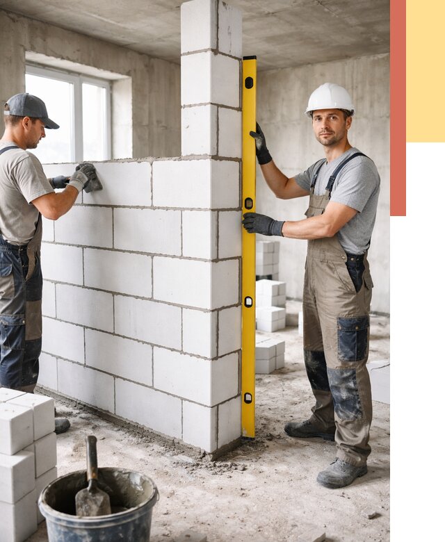 Кладка перегородок из пеноблока в Тихорецке от 1855 руб. под ключ | ОТДЕЛОЧНИК-Тхр