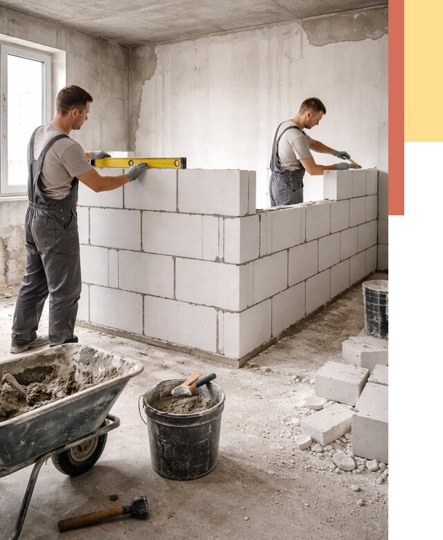 Кладка перегородок из ПГП в Тихорецке от 2577 руб./м2 — монтаж и возведение под ключ | ОТДЕЛОЧНИК-Тхр