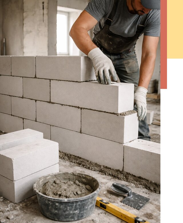 Кладка перегородок из силикатного блока в Тихорецке от 4123 руб. под ключ | ОТДЕЛОЧНИК-Тхр