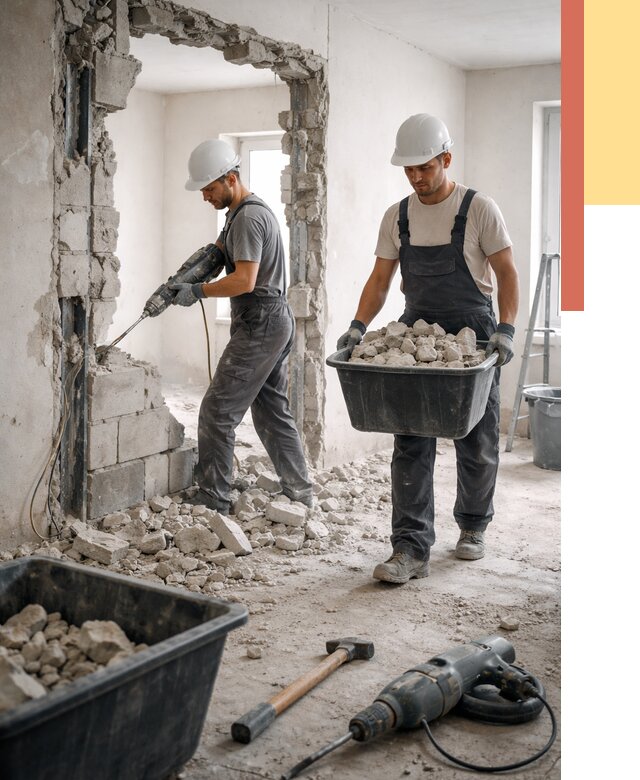 Демонтаж блоковых перегородок в Тихорецке от 3865 руб. — быстро и недорого | ОТДЕЛОЧНИК-Тхр