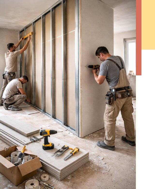 Монтаж однослойной перегородки из гипсокартона в Тихорецке от 670 руб. | ОТДЕЛОЧНИК-Тхр