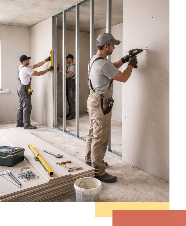 Однослойная перегородка из гипсокартона в Тихорецке под ключ, монтаж и отделка