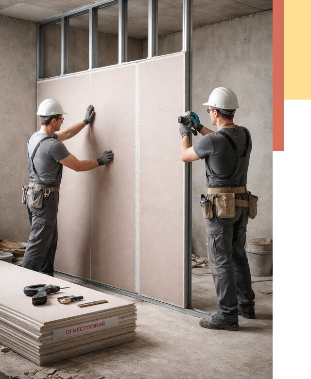 Перегородка из огнестойкого гипсокартона в Тихорецке от 1907 руб. под ключ | ОТДЕЛОЧНИК-Тхр