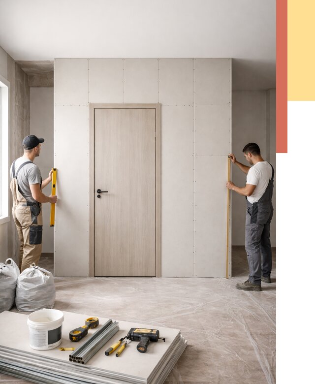 Перегородка из гипсокартона с дверью в Тихорецке от 4638 руб. под ключ | ОТДЕЛОЧНИК-Тхр