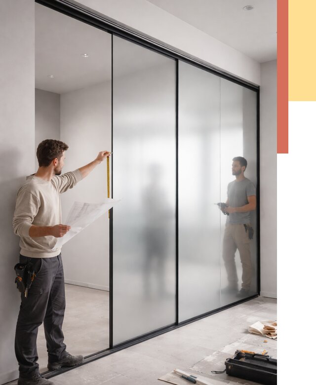 Матовые стеклянные перегородки в Тихорецке от 8761 руб. — монтаж и установка | ОТДЕЛОЧНИК-Тхр