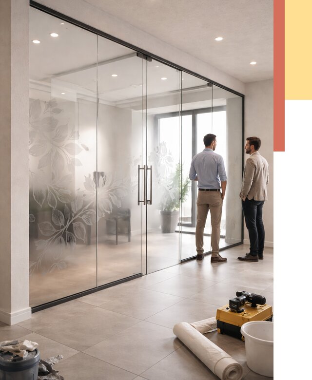 Стеклянные перегородки с рисунком в Тихорецке от 12884 руб. монтаж и нанесение | ОТДЕЛОЧНИК-Тхр