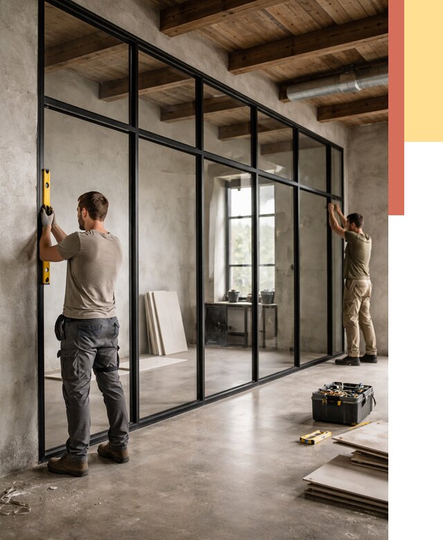 Стеклянные перегородки лофт в Тихорецке от 10822 руб. под ключ | ОТДЕЛОЧНИК-Тхр