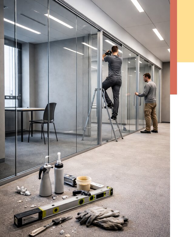 Стеклянные офисные перегородки в Тихорецке от 8761 руб. — монтаж и установка | ОТДЕЛОЧНИК-Тхр