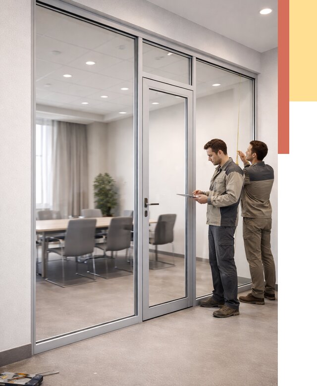 Установка и монтаж алюминиевых перегородок со стеклом в Тихорецке от 8452 руб. | ОТДЕЛОЧНИК-Тхр