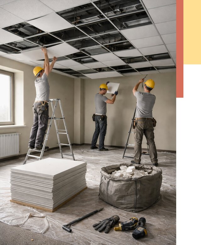 Демонтаж потолка Армстронг в Тихорецке от 4638 руб. быстро и недорого | ОТДЕЛОЧНИК-Тхр