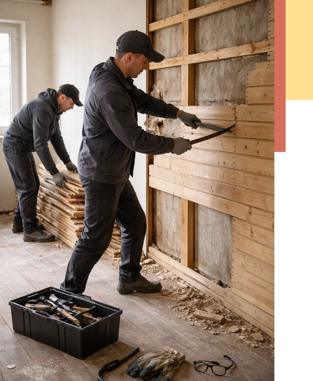 Демонтаж вагонки в Тихорецке от 3917 руб/м2 — быстро и недорого | ОТДЕЛОЧНИК-Тхр