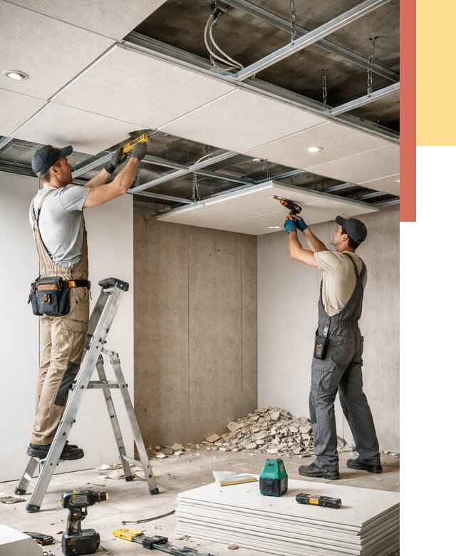 Монтаж акустического потолка в Тихорецке от 6700 руб/м2 — быстро и недорого | ОТДЕЛОЧНИК-Тхр