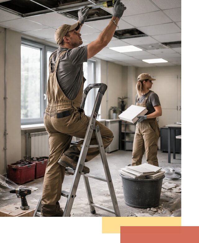 Ремонт потолка Армстронг и замена плит в Тихорецке