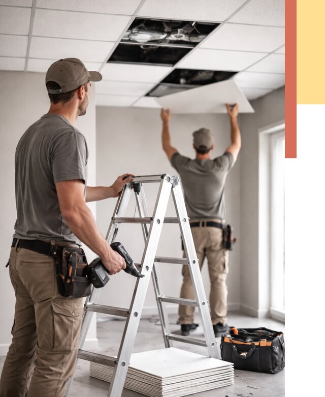 Обслуживание подвесного потолка в Тихорецке от 3607 руб. — быстро и недорого | ОТДЕЛОЧНИК-Тхр