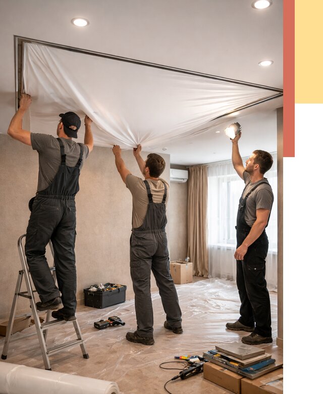 Монтаж ПВХ натяжного потолка в Тихорецке от 3607 руб. под ключ | ОТДЕЛОЧНИК-Тхр