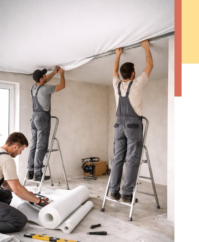 Монтаж тканевого натяжного потолка в Тихорецке от 3607 руб. под ключ | ОТДЕЛОЧНИК-Тхр