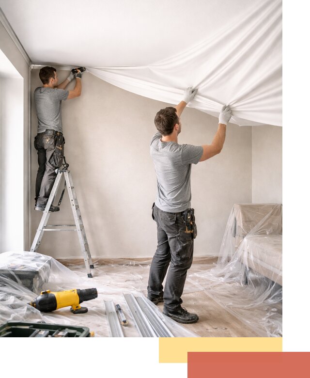 Монтаж тканевого натяжного потолка в Тихорецке недорого и быстро