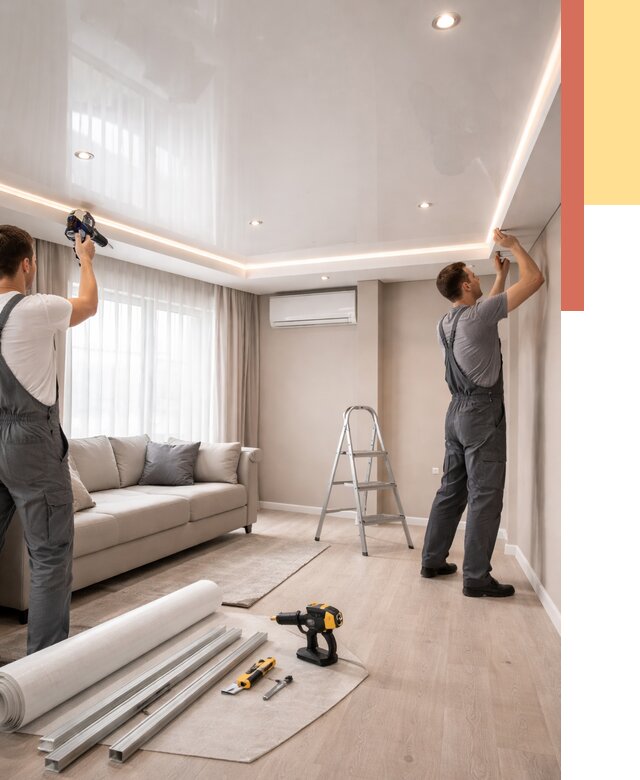 Монтаж глянцевого натяжного потолка в Тихорецке от 773 руб. под ключ | ОТДЕЛОЧНИК-Тхр