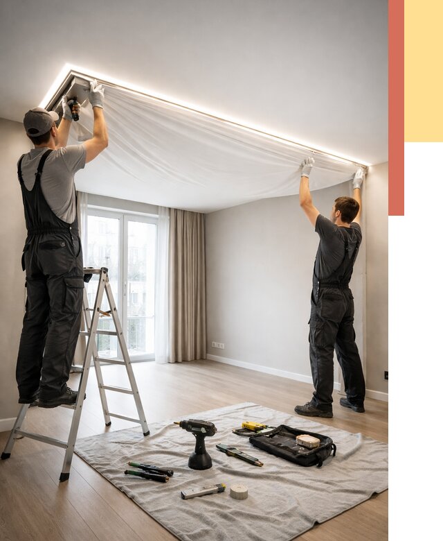 Монтаж парящего натяжного потолка в Тихорецке от 4638 руб. быстро и недорого | ОТДЕЛОЧНИК-Тхр