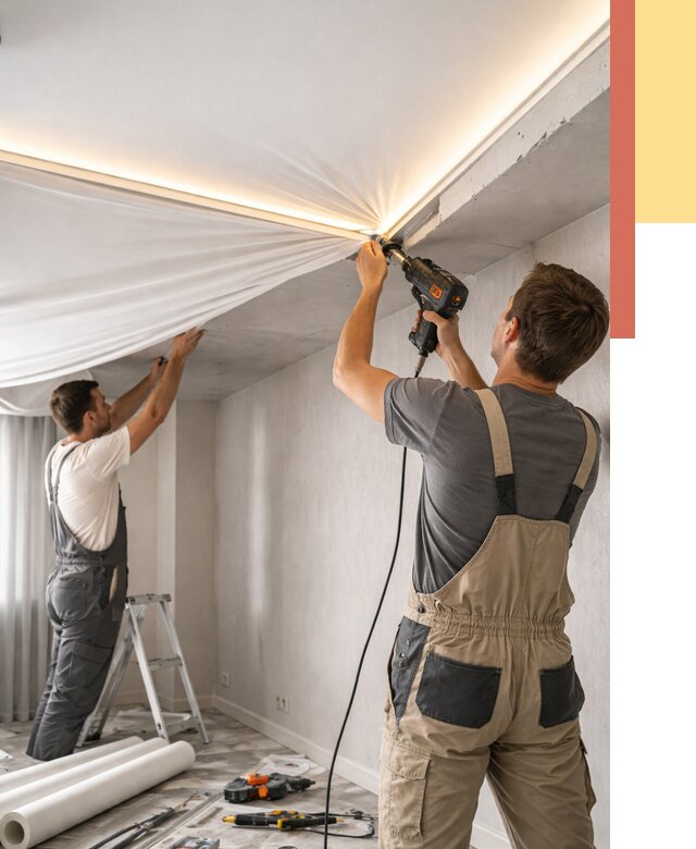 Монтаж натяжного потолка с подсветкой в Тихорецке от 979 руб. | ОТДЕЛОЧНИК-Тхр