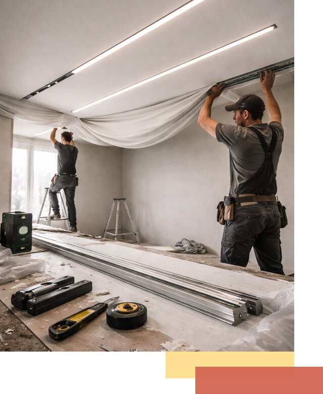 Монтаж натяжных потолков со световыми линиями в Тихорецке