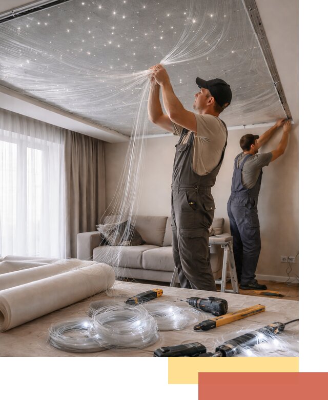 Монтаж натяжного потолка «Звездное небо» в Тихорецке