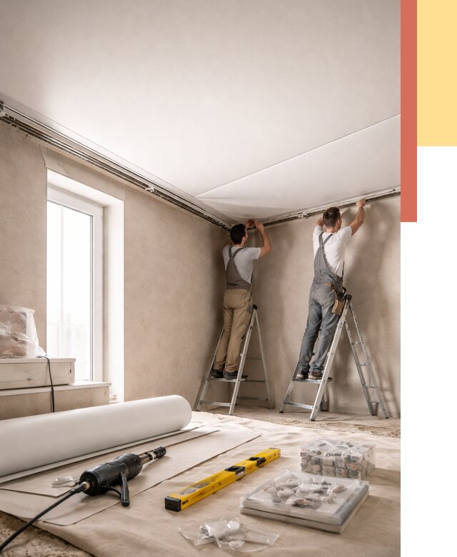 Монтаж натяжного потолка в спальне в Тихорецке от 3917 руб. под ключ | ОТДЕЛОЧНИК-Тхр