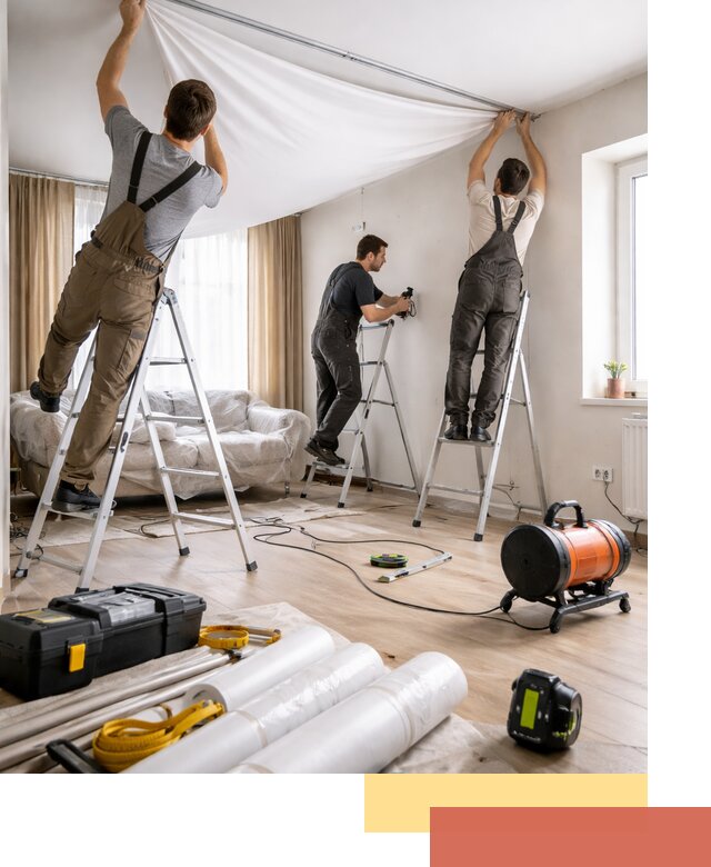 Монтаж натяжного потолка в гостиной в Тихорецке