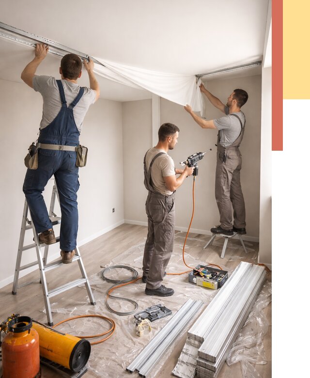 Монтаж натяжного потолка в студии в Тихорецке от 5669 руб. — быстро и недорого | ОТДЕЛОЧНИК-Тхр