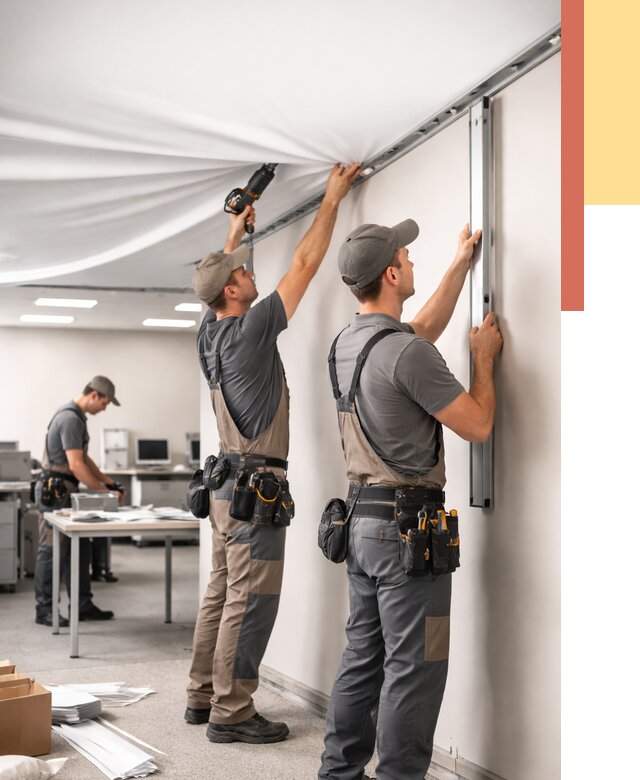 Монтаж натяжного потолка в офисе в Тихорецке от 464 руб/м² — быстро и недорого | ОТДЕЛОЧНИК-Тхр