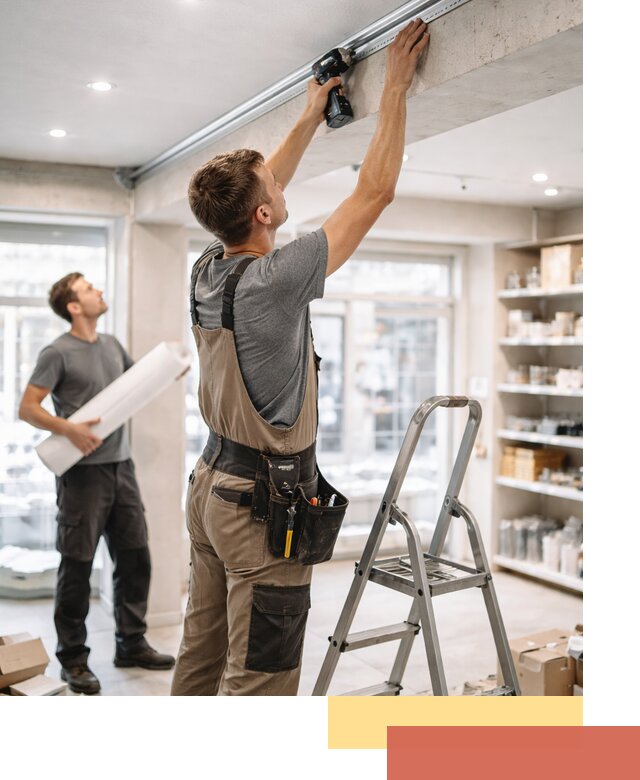 Монтаж натяжных потолков в магазине в Тихорецке