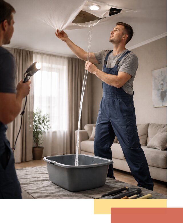 Слив воды с натяжного потолка в Тихорецке быстро и аккуратно