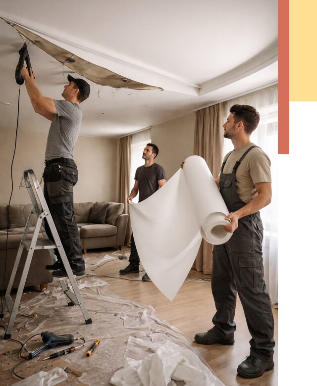 Замена полотна натяжного потолка в Тихорецке от 9792 руб. быстро и недорого | ОТДЕЛОЧНИК-Тхр