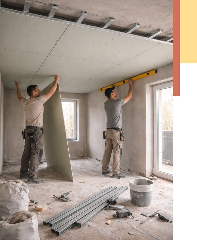 Одноуровневый потолок из гипсокартона в Тихорецке от 773 руб. — монтаж под ключ | ОТДЕЛОЧНИК-Тхр