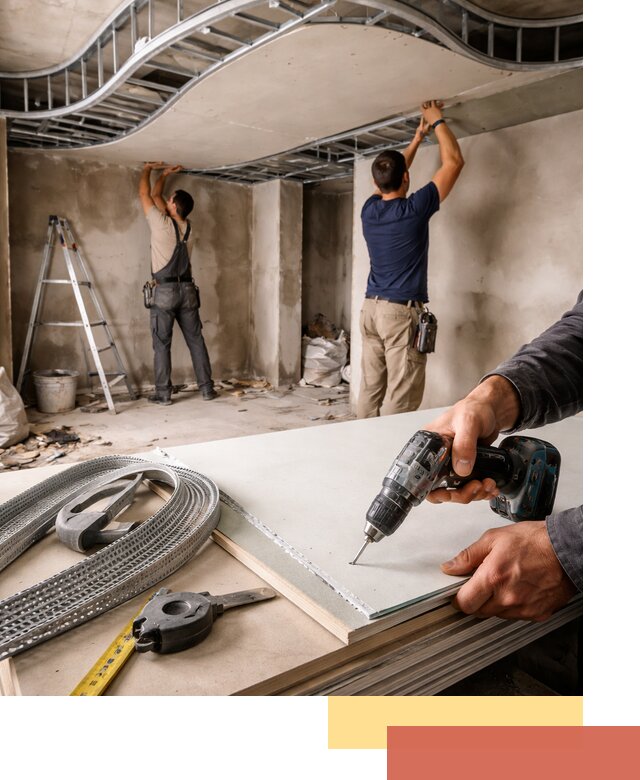 Криволинейный потолок из гипсокартона в Тихорецке — монтаж и отделка