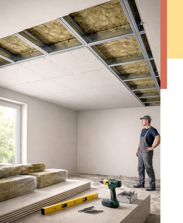 Звукоизоляция потолка ГКЛ в Тихорецке от 979 руб. — монтаж под ключ | ОТДЕЛОЧНИК-Тхр