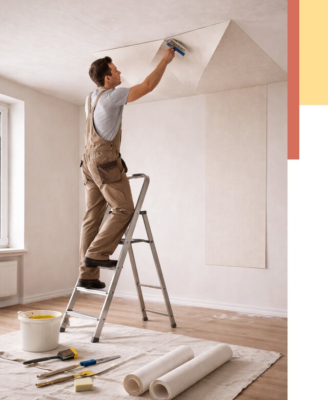 Поклейка обоев на потолок в Тихорецке от 4638 руб. быстро и недорого | ОТДЕЛОЧНИК-Тхр